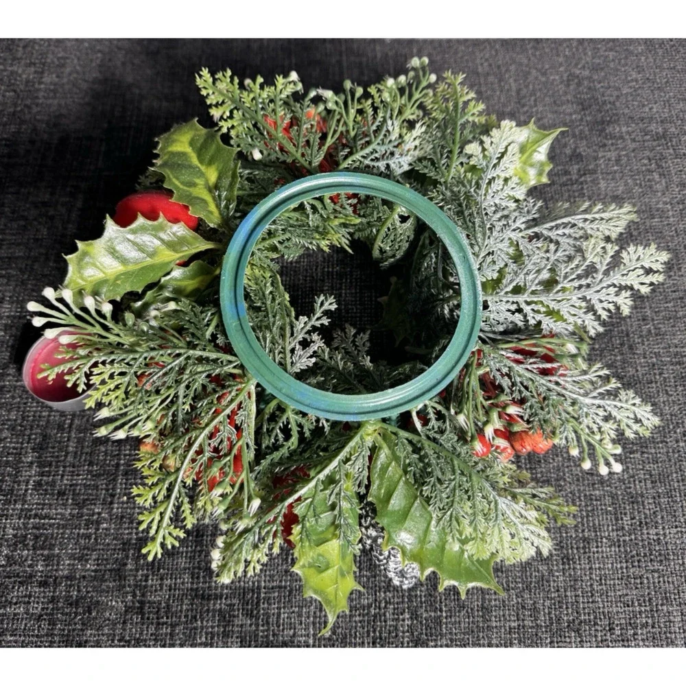 Fire King Candle Ring Plastic Christmas Pinecones Apples Holly And Berries